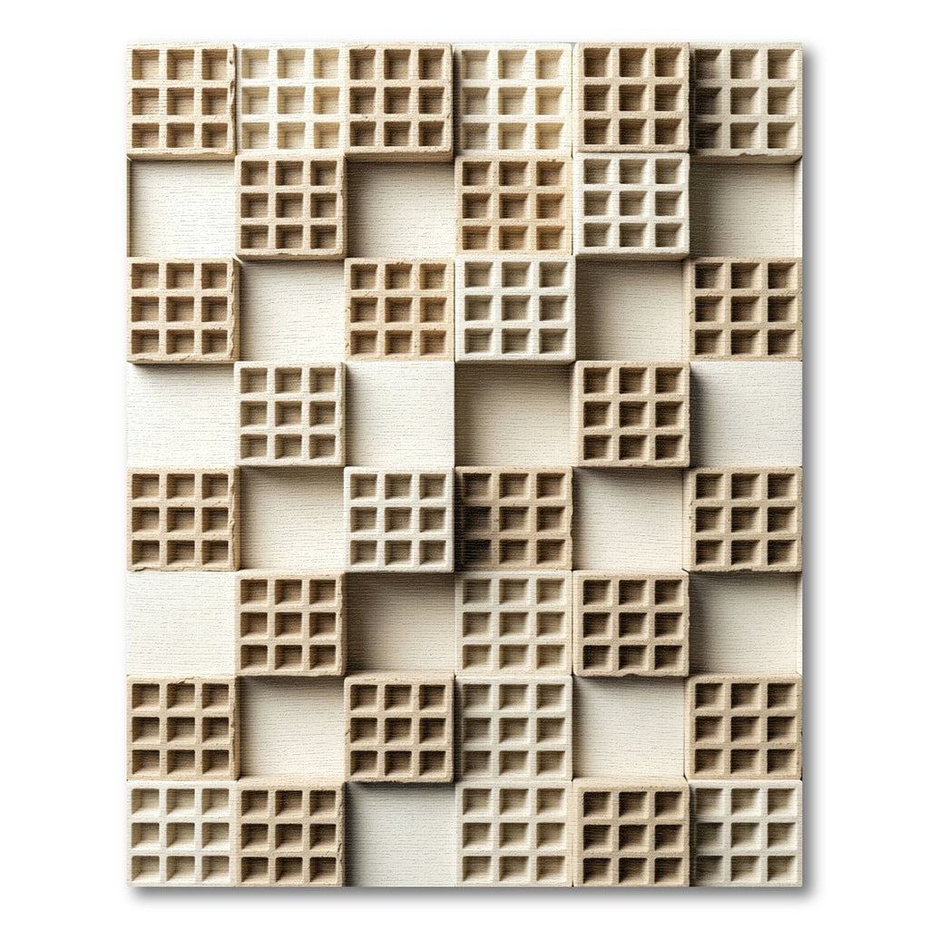 Neutral Cream Grid Checkerboard Texture Rug