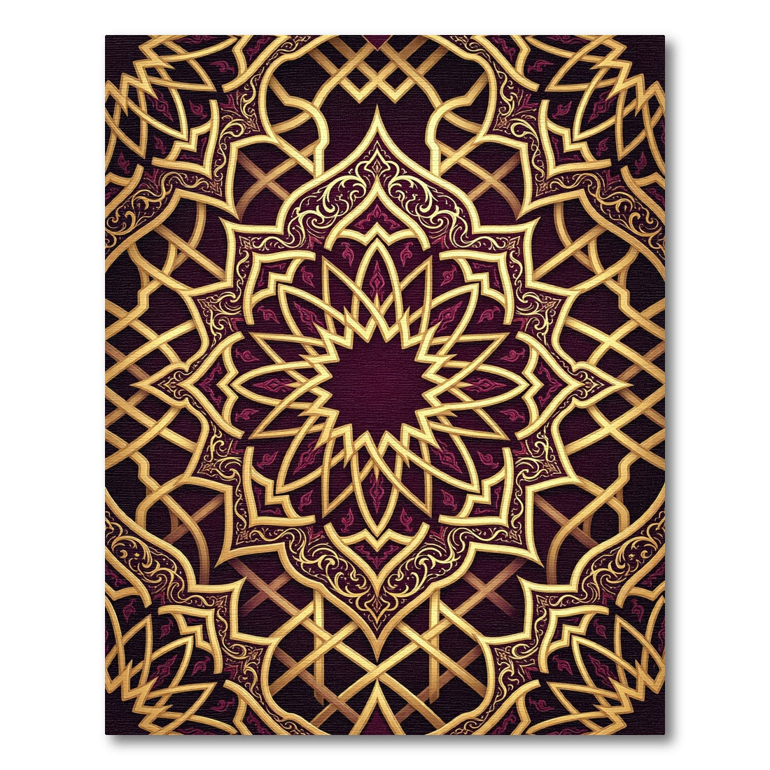 Ornate Gold Filigree Royal Plum Mandala Rug
