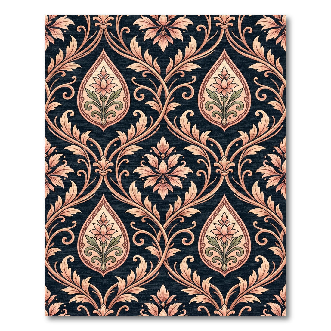 Peach Floral Paisley Damask Rug