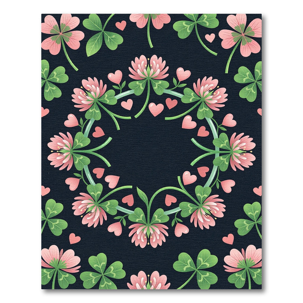 Pink Clover Hearts Floral Border Rug