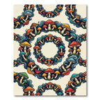 Whimsical Colorful Mushroom Forest Circular Arrangement Rug