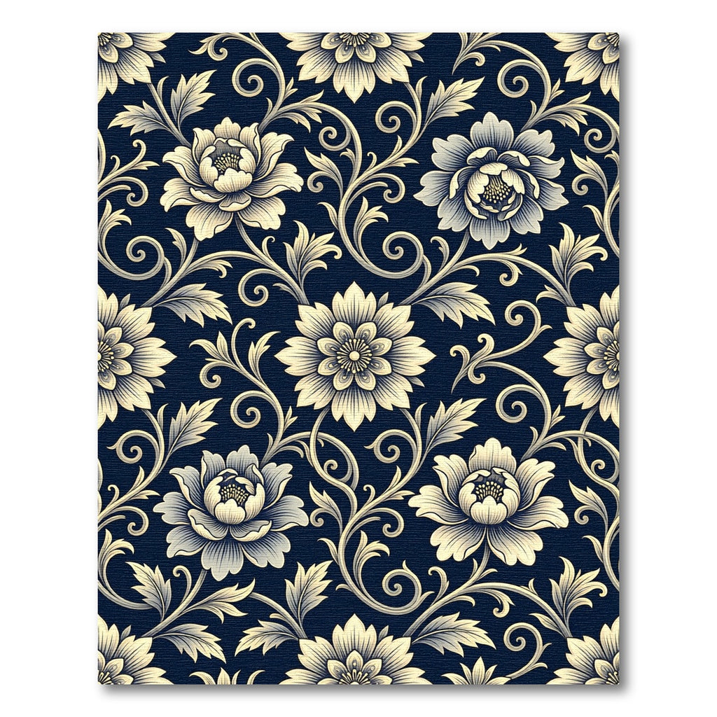 Midnight Blue Elegant Floral Scroll Rug