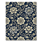 Midnight Blue Elegant Floral Scroll Rug