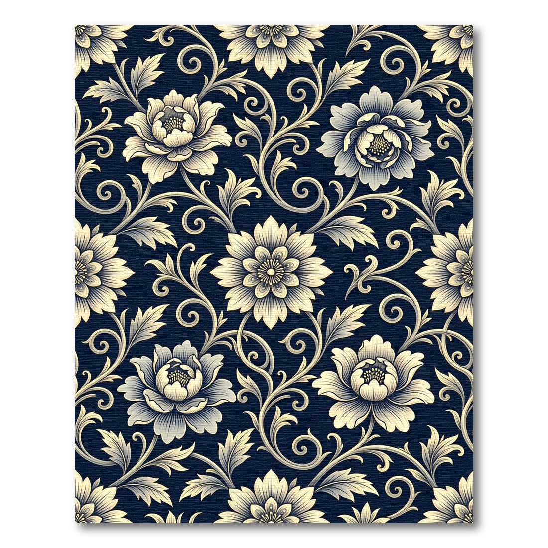 Midnight Blue Elegant Floral Scroll Rug
