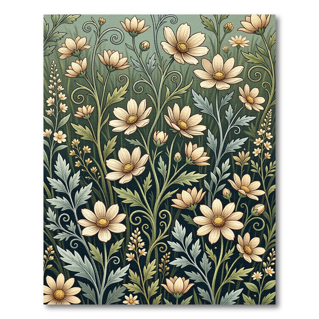 Sage Green Cream Botanical Meadow Illustration Rug