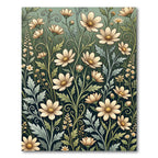 Sage Green Cream Botanical Meadow Illustration Rug