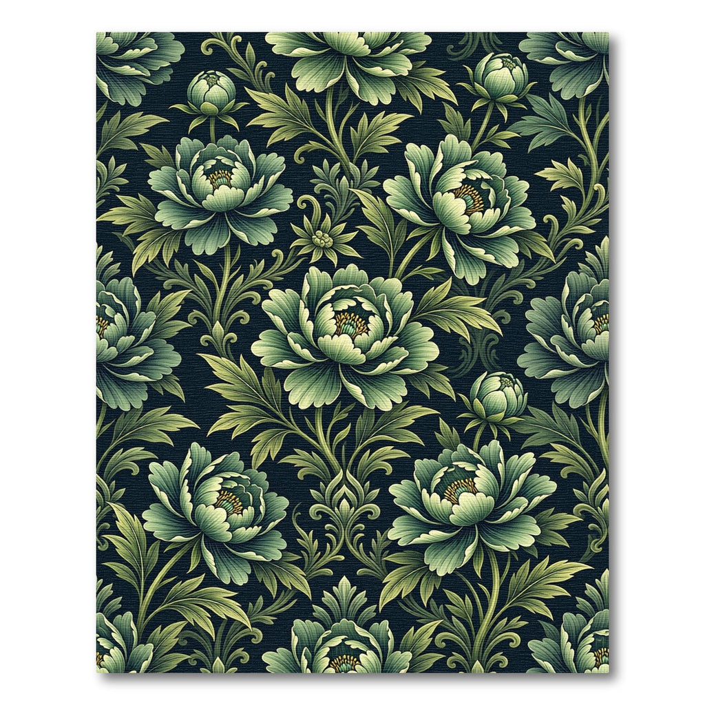 Dark Emerald Peony Botanical Damask Rug