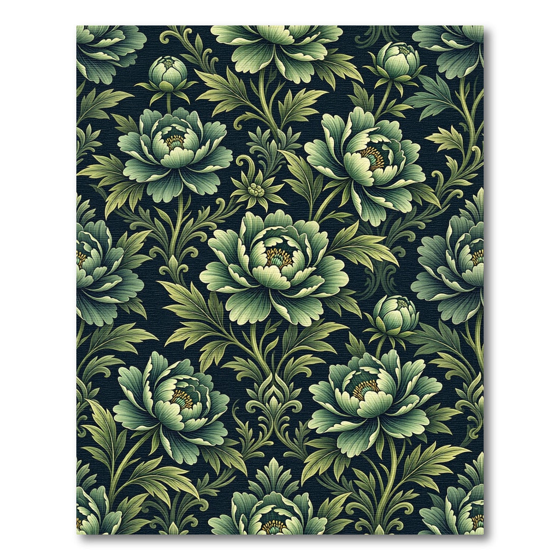 Dark Emerald Peony Botanical Damask Rug