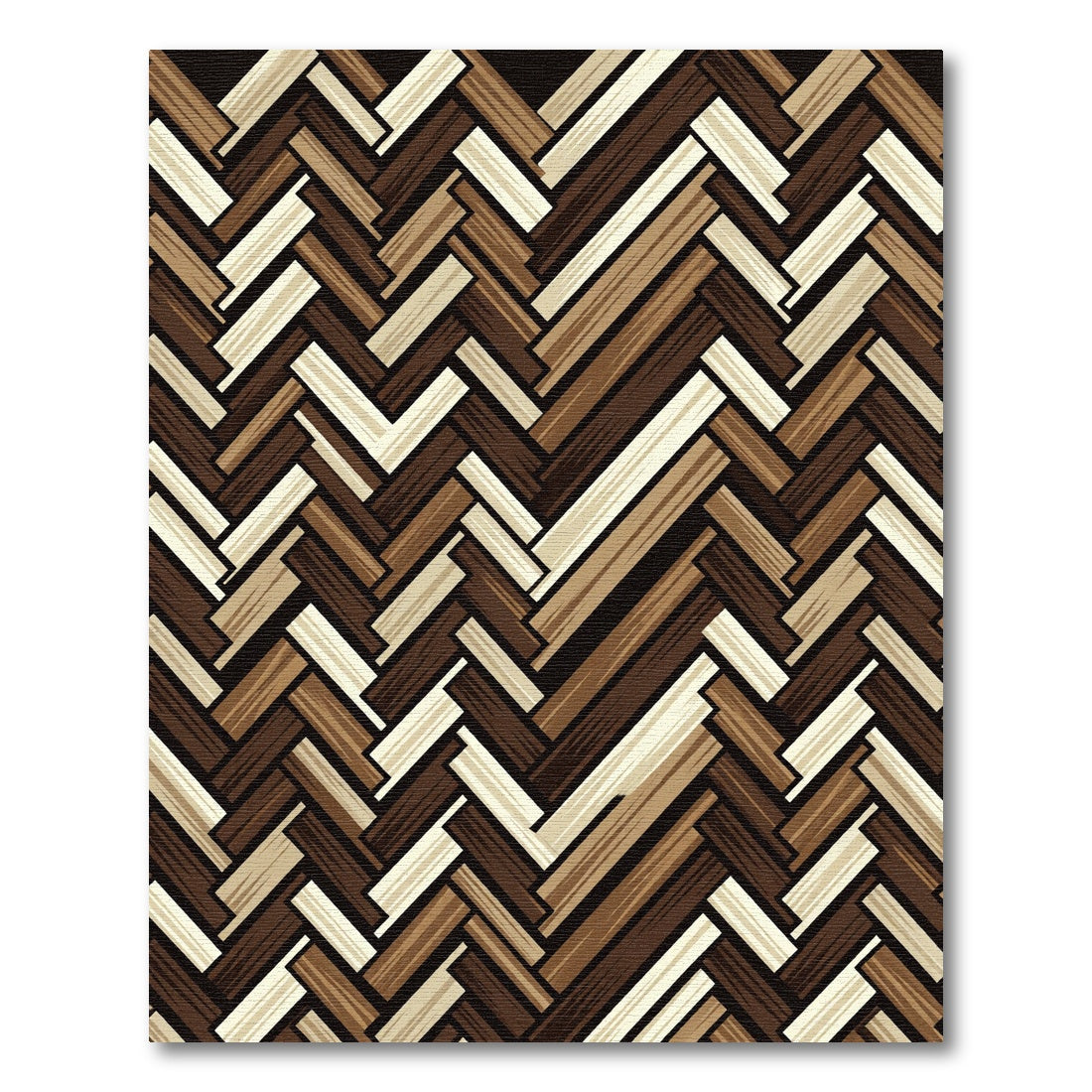Rustic Brown Wood Herringbone Rug