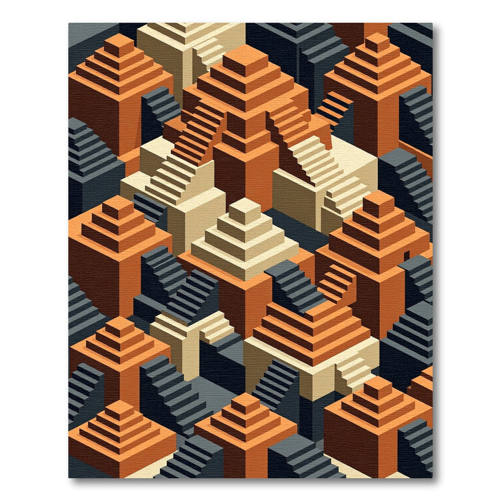 Geometric Terracotta Staircase Isometric Rug