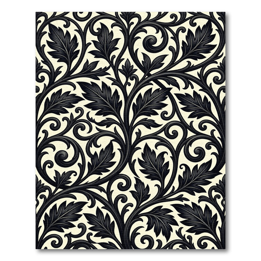 Black Ivory Botanical Scroll Rug