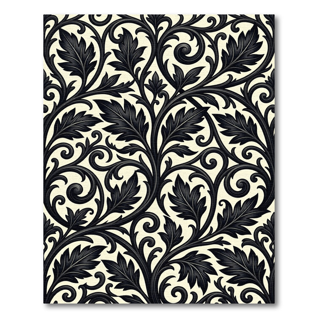 Black Ivory Botanical Scroll Rug