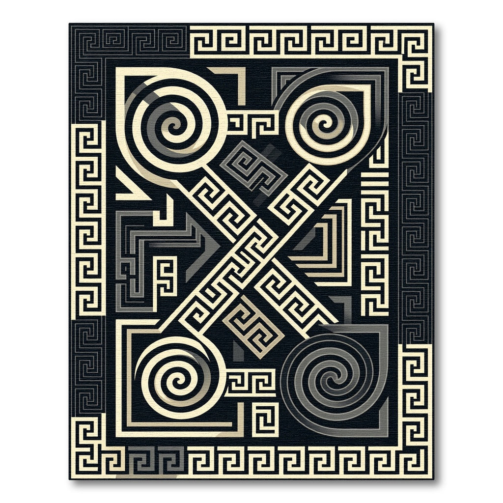 Monochromatic Greek Key Geometric Swirl Rug