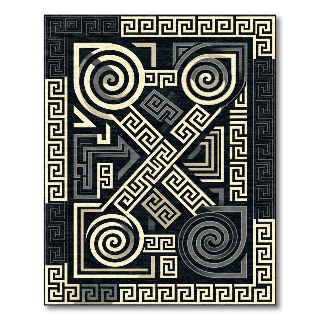 Monochromatic Greek Key Geometric Swirl Rug