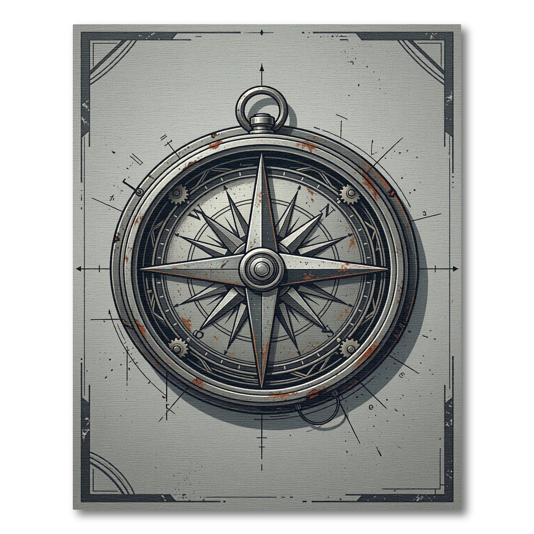 Vintage Industrial Steampunk Compass Nautical Rug