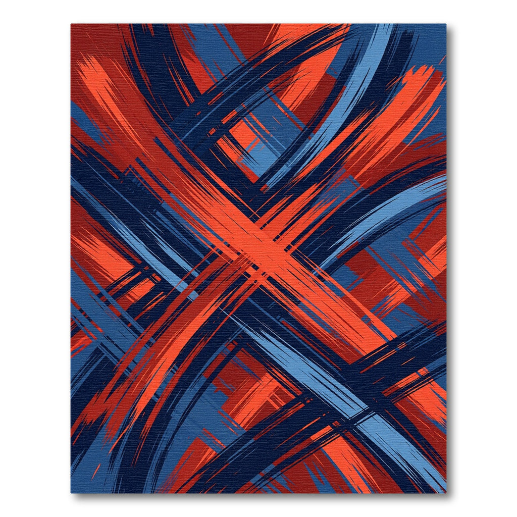 Vibrant Abstract Crimson and Navy Intersecting Lines Rug