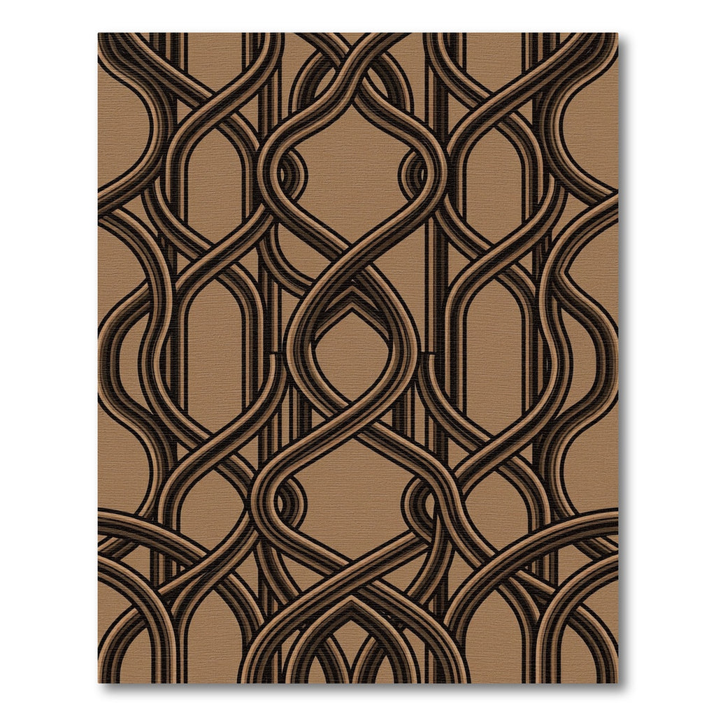 Sophisticated Bronze Interwoven Geometric Curve Rug