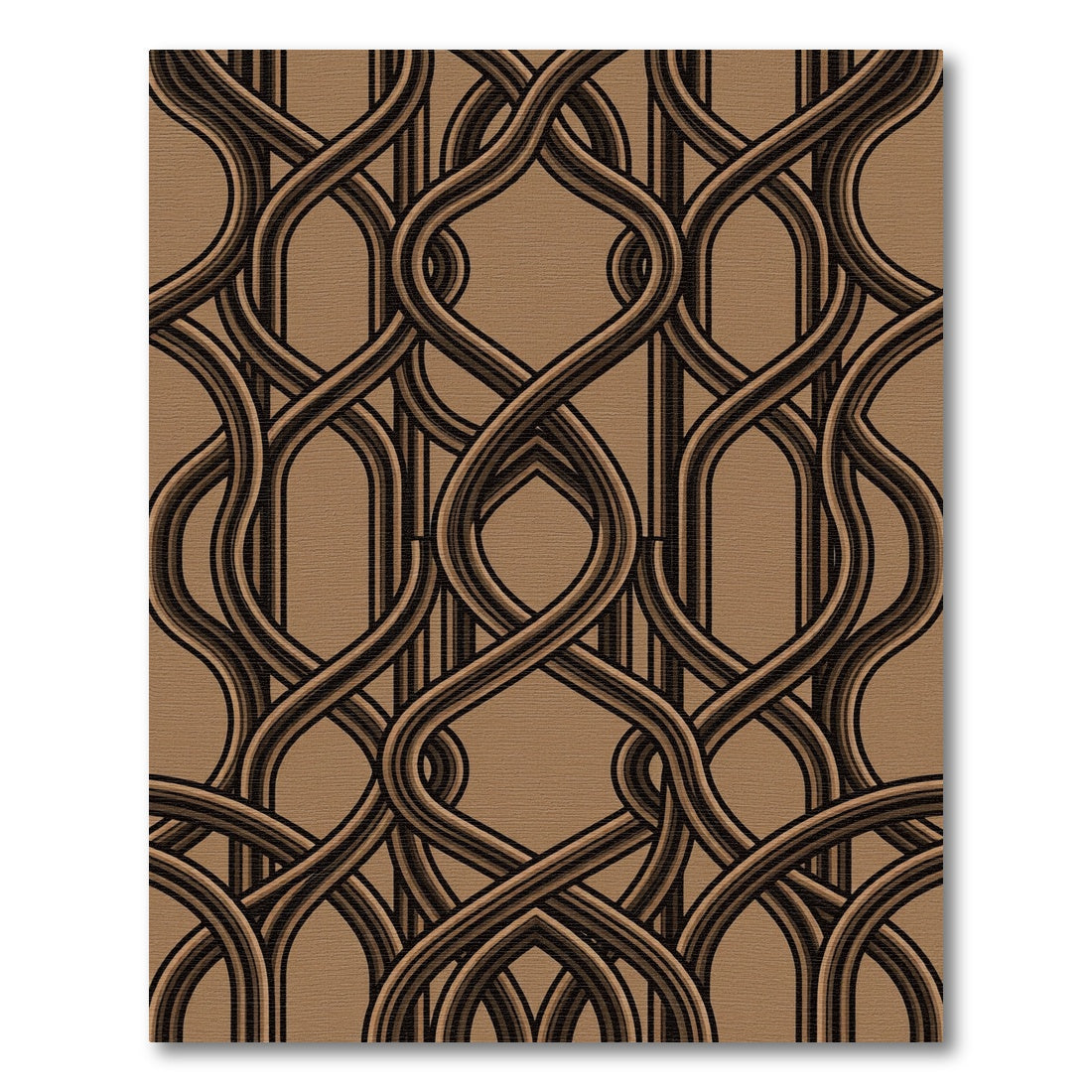 Sophisticated Bronze Interwoven Geometric Curve Rug