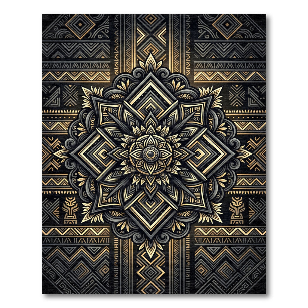 Golden Geometric Mandala Opulent Ink Rug