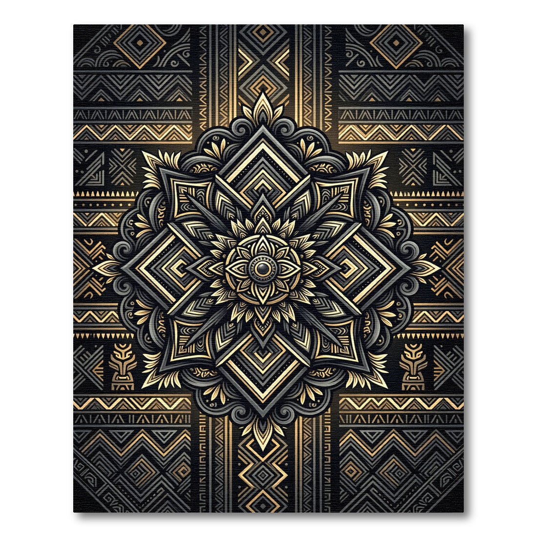 Golden Geometric Mandala Opulent Ink Rug