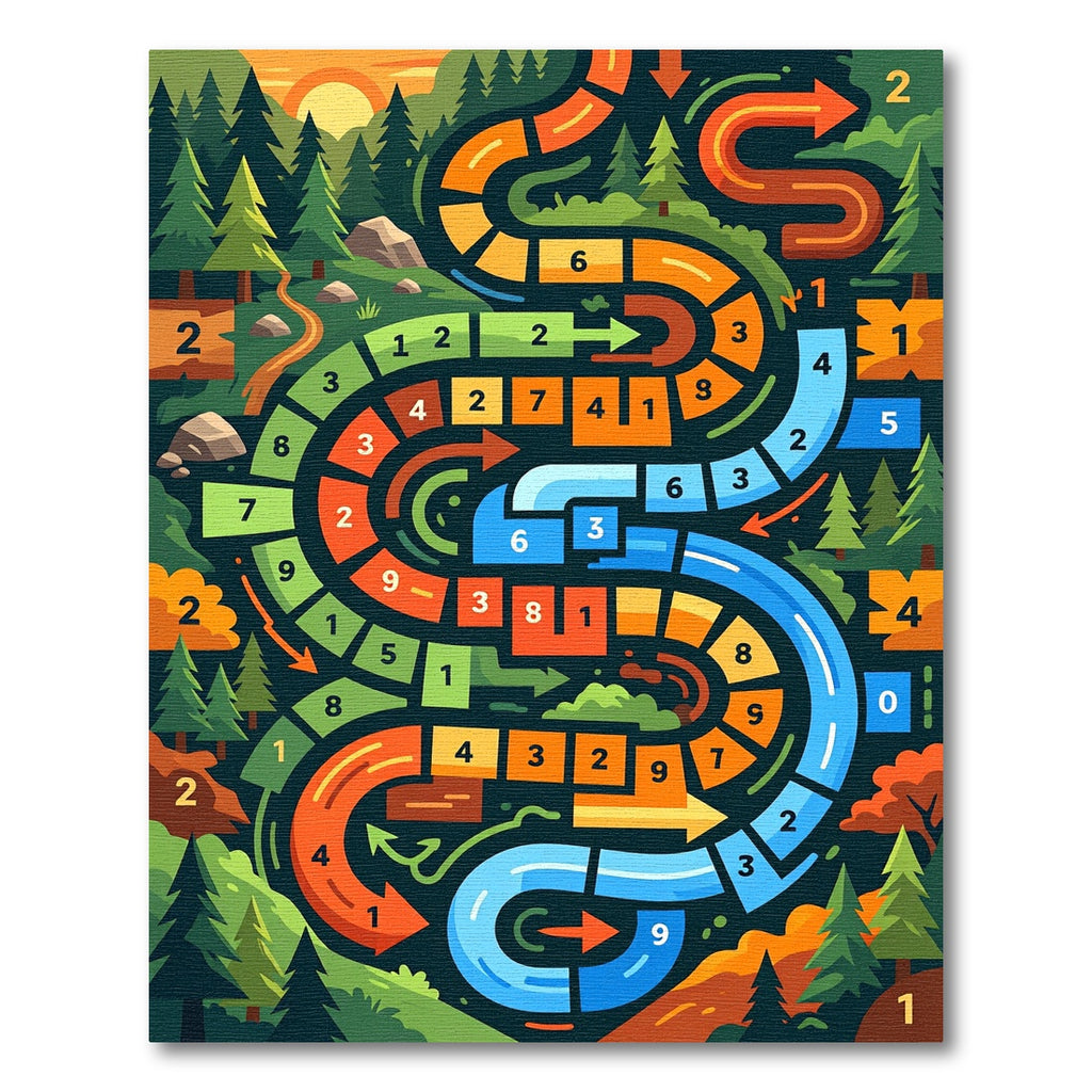 Vibrant Forest Path Numbered Game Landscape Rug