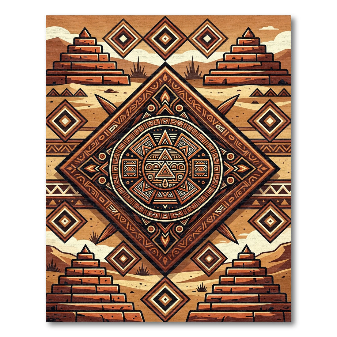 Geometric Aztec Pyramid Terracotta Area Rug
