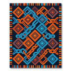 Geometric Chain Link Navy Orange Rug
