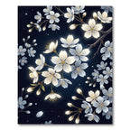 Luminous White Cherry Blossom Night Meadow Rug
