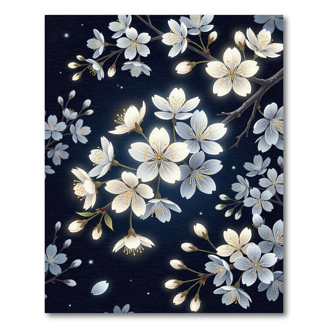 Luminous White Cherry Blossom Night Meadow Rug