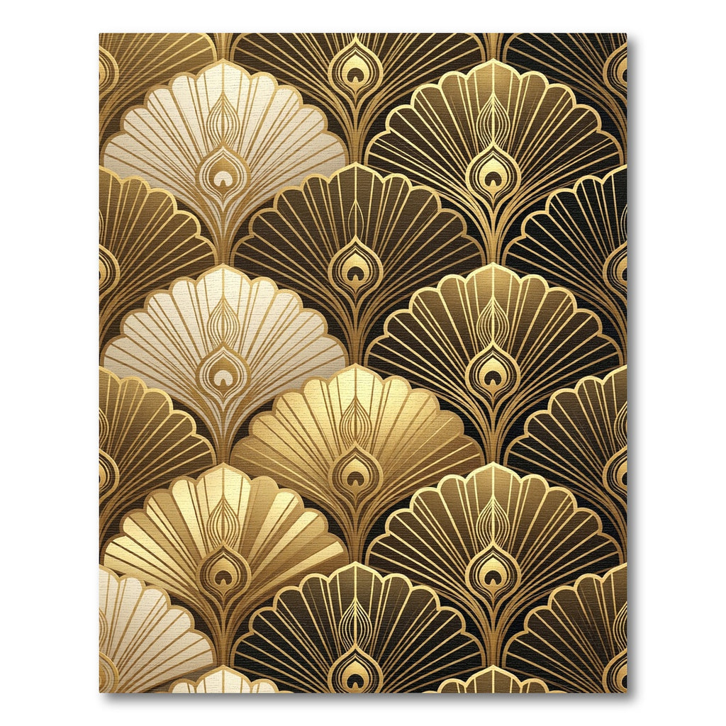 Luxurious Gold Art Deco Peacock Fan Rug