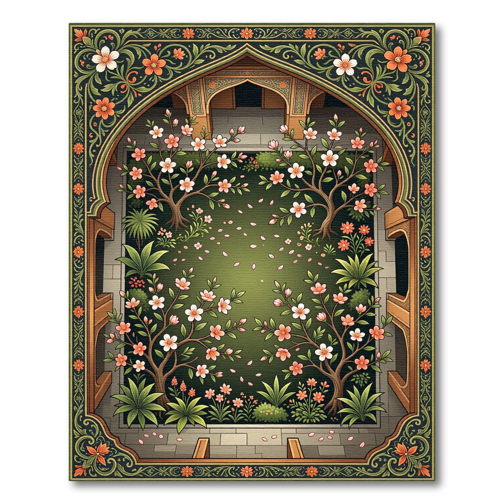Ornate Garden Arch Blossom Trees Rug