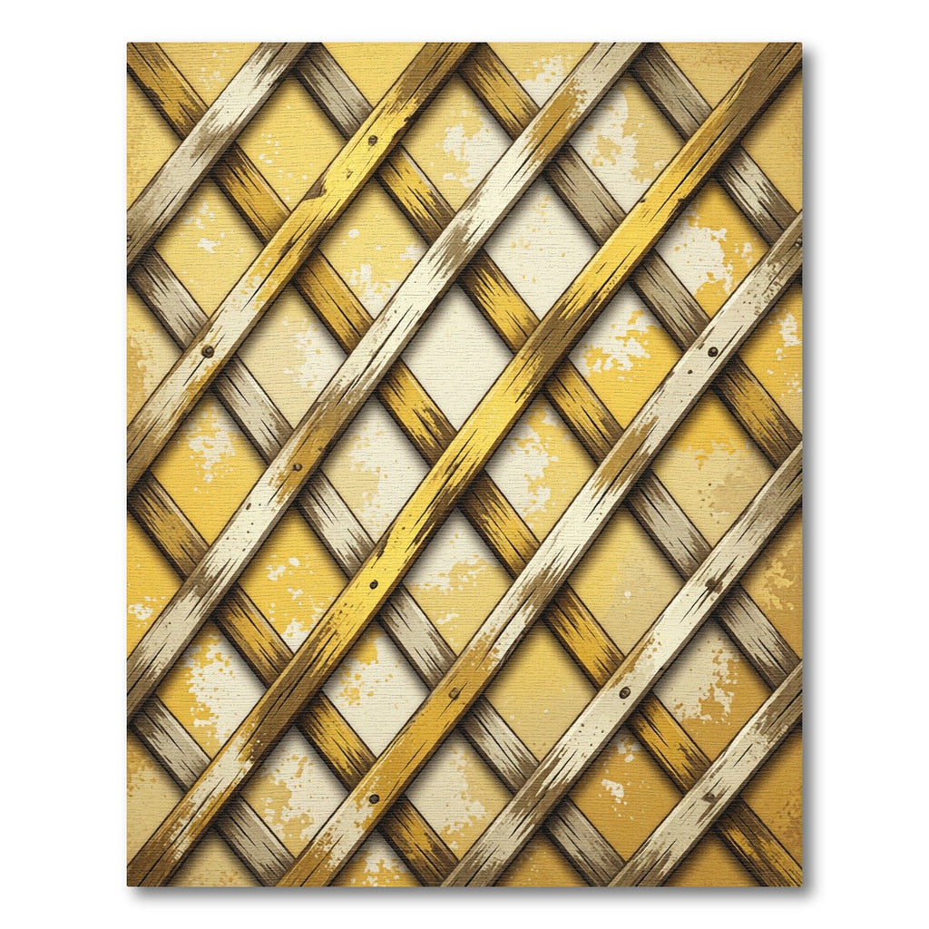 Golden Lattice Rustic Distressed Grid Rug