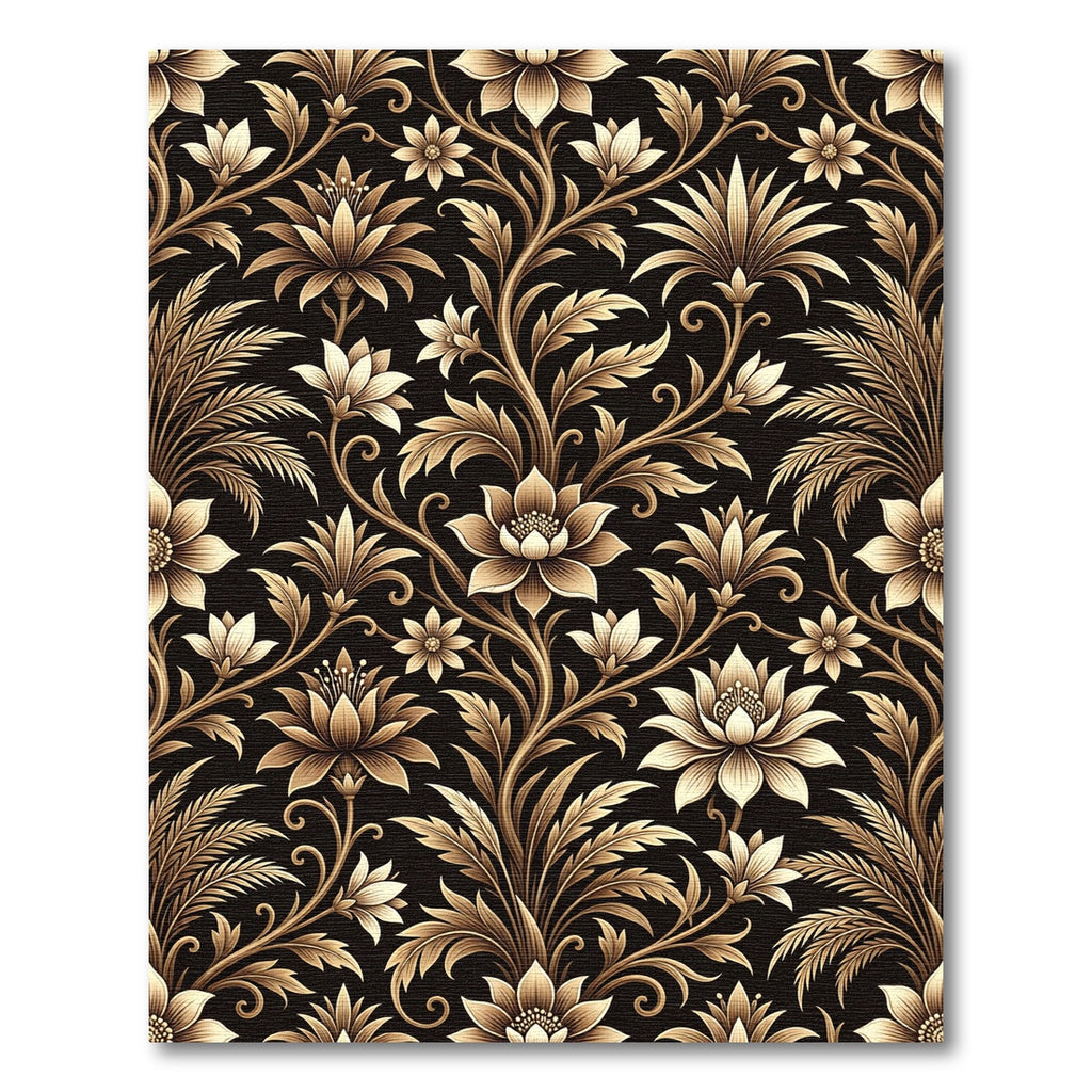 Ornate Gold Floral Vine Overlay Rug