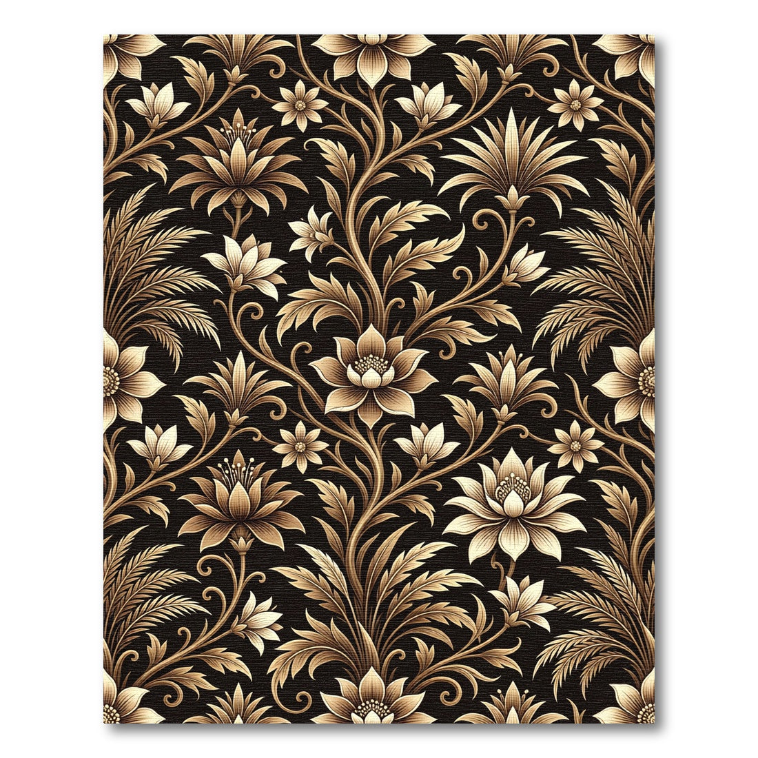 Ornate Gold Floral Vine Overlay Rug