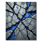 Cracked Slate Blue Geometric Shatter Rug