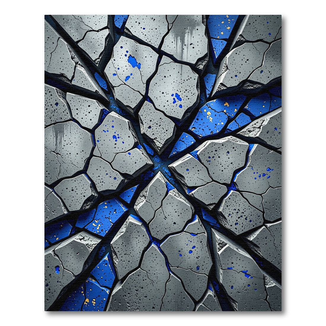 Cracked Slate Blue Geometric Shatter Rug