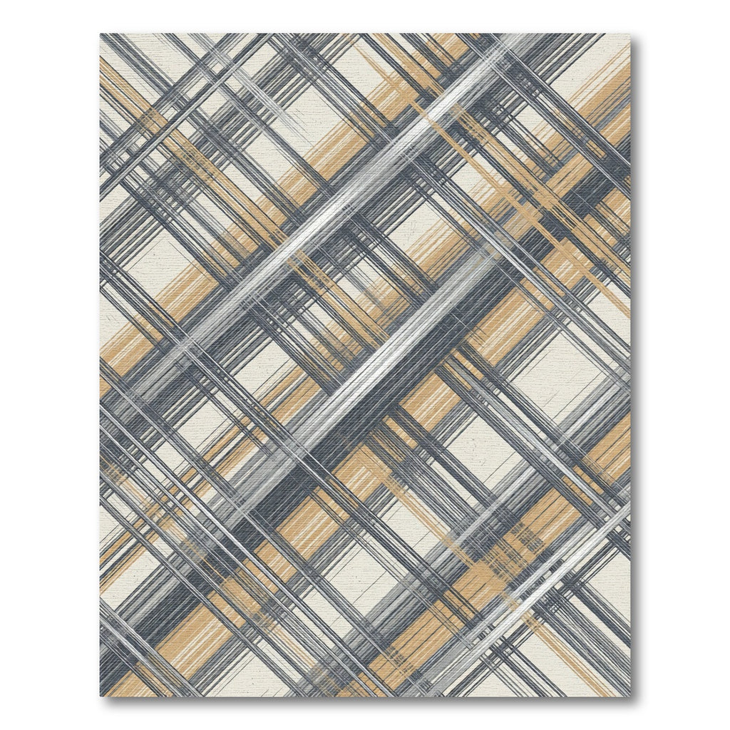 Textured Gray Ochre Plaid Stripes Rug