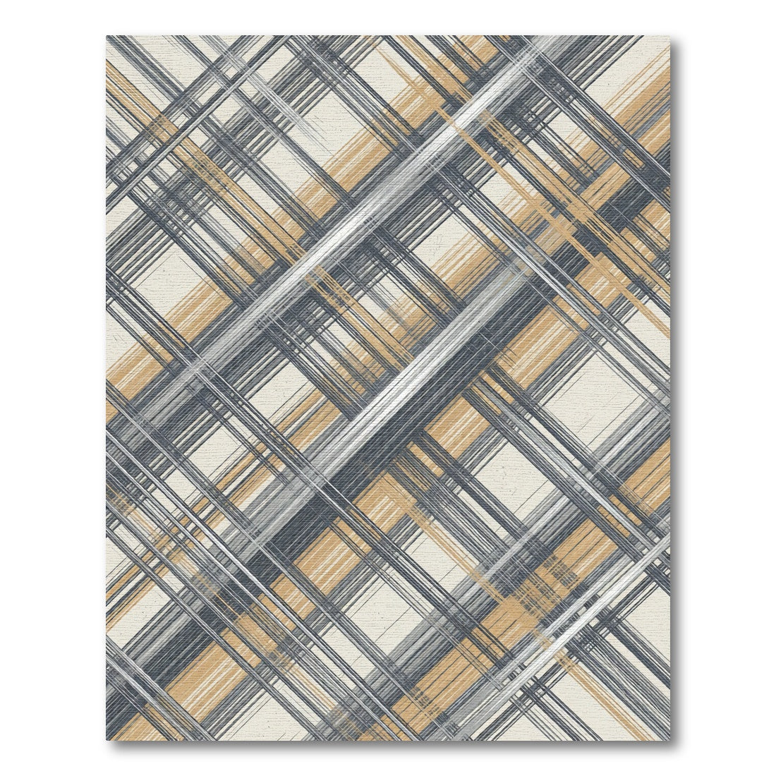 Textured Gray Ochre Plaid Stripes Rug