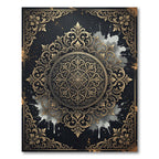Elegant Gold Ornate Mandala Black Rug