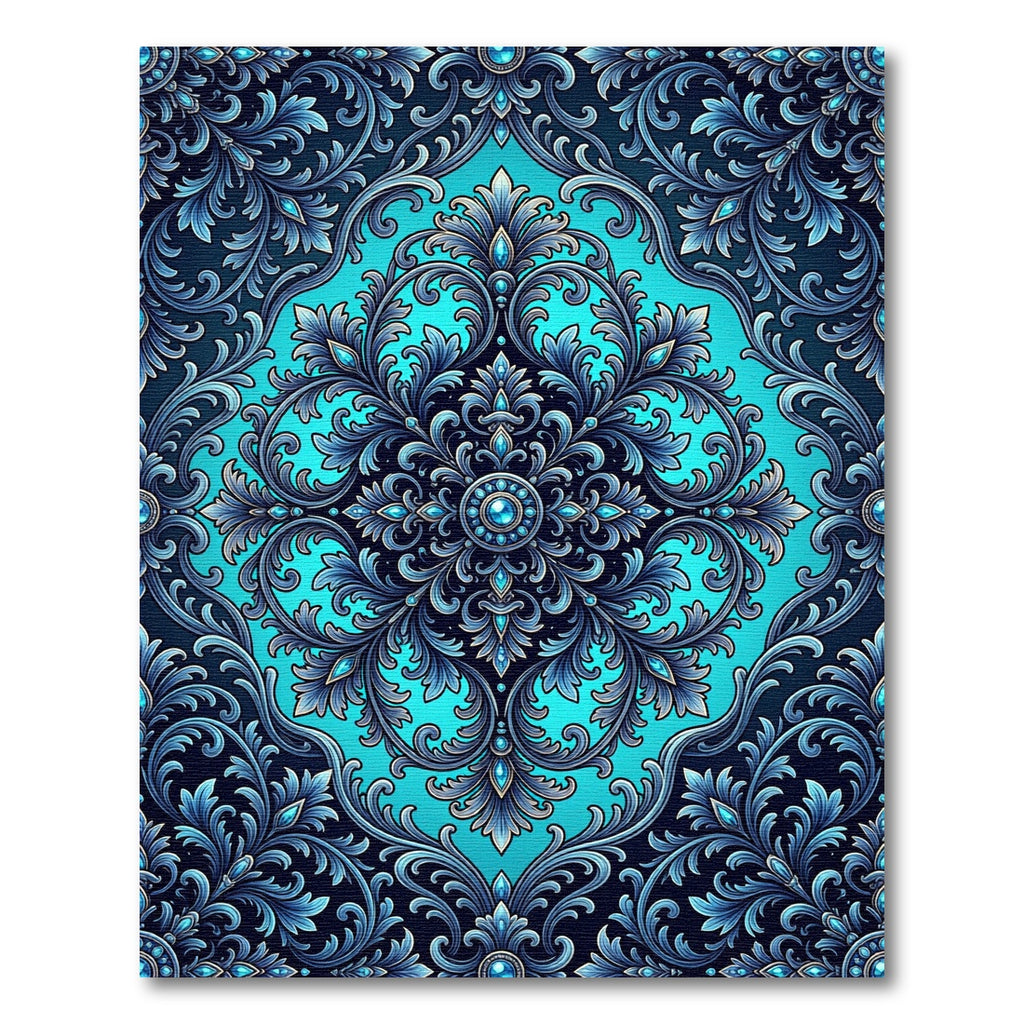 Deep Blue Baroque Floral Medallion Rug