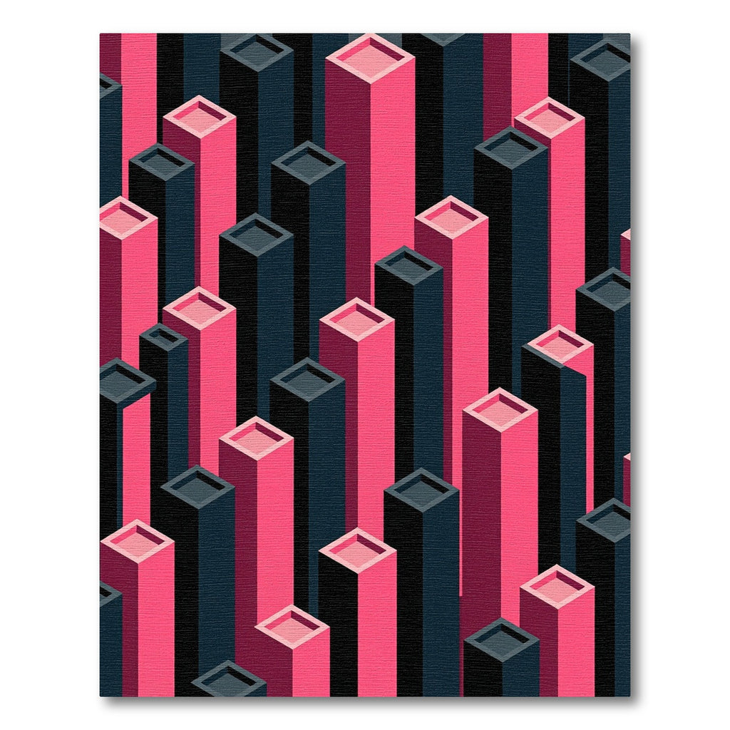 Modern Pink and Charcoal Isometric Pillars Rug