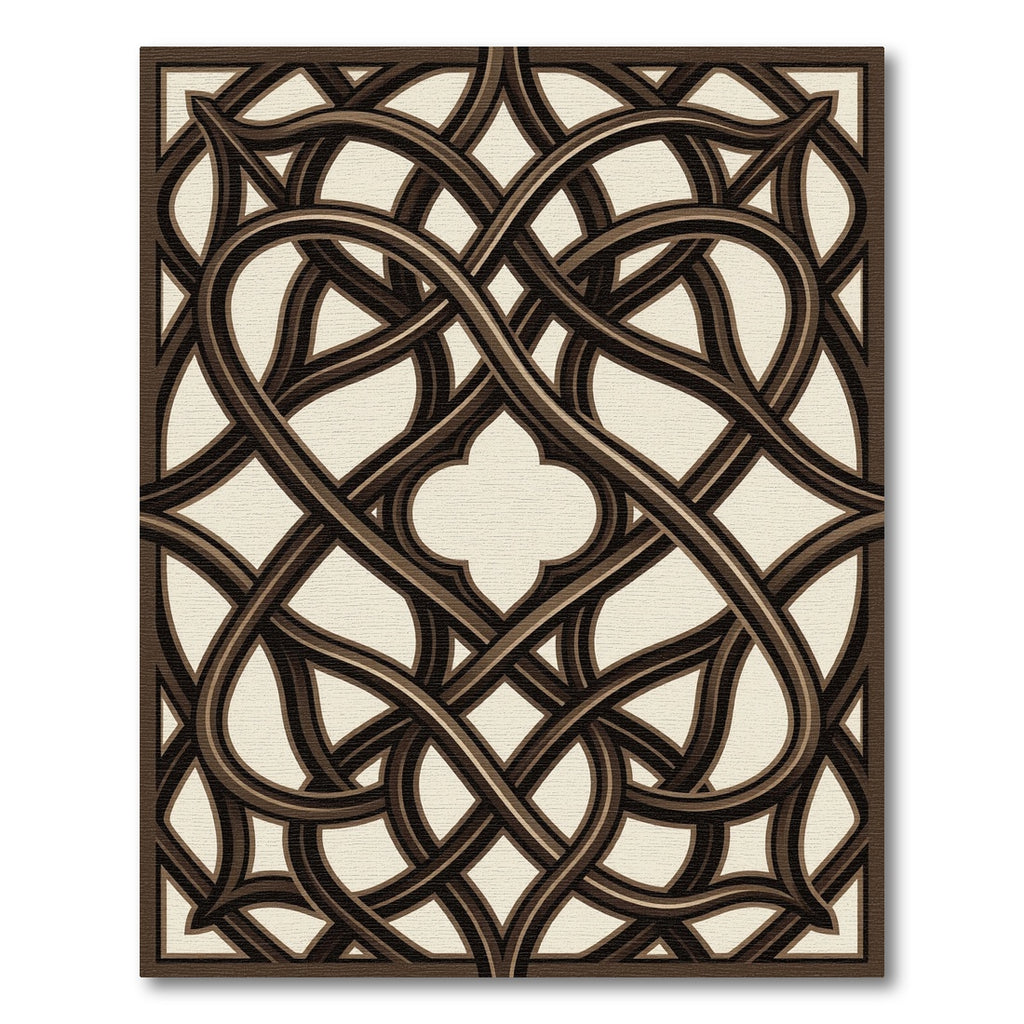 Elegant Dark Brown Interlocking Gilded Trellis Rug