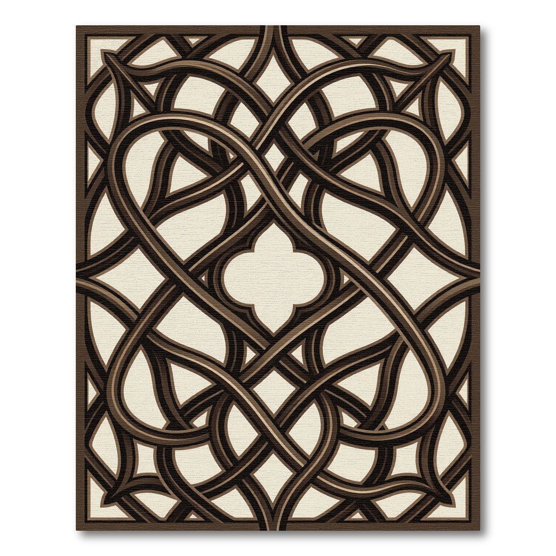 Elegant Dark Brown Interlocking Gilded Trellis Rug