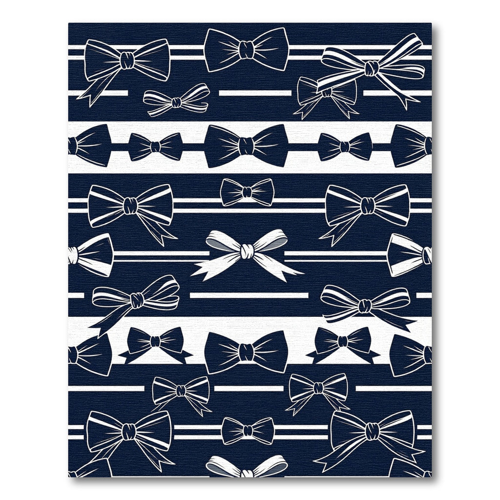 Navy Blue Bow Ribbon Stripe Rug