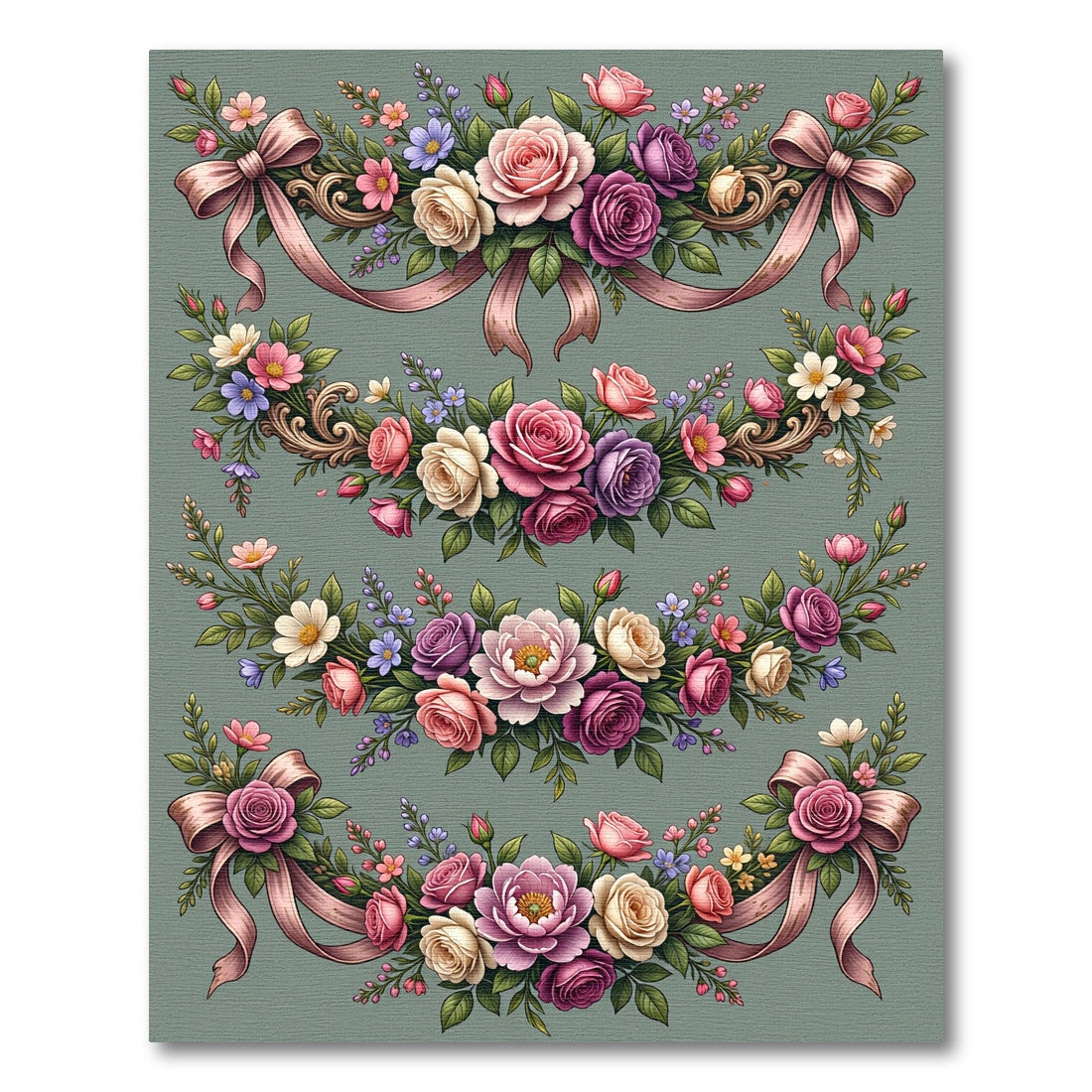 Elegant Blush Rose Garland Floral Arrangement Rug