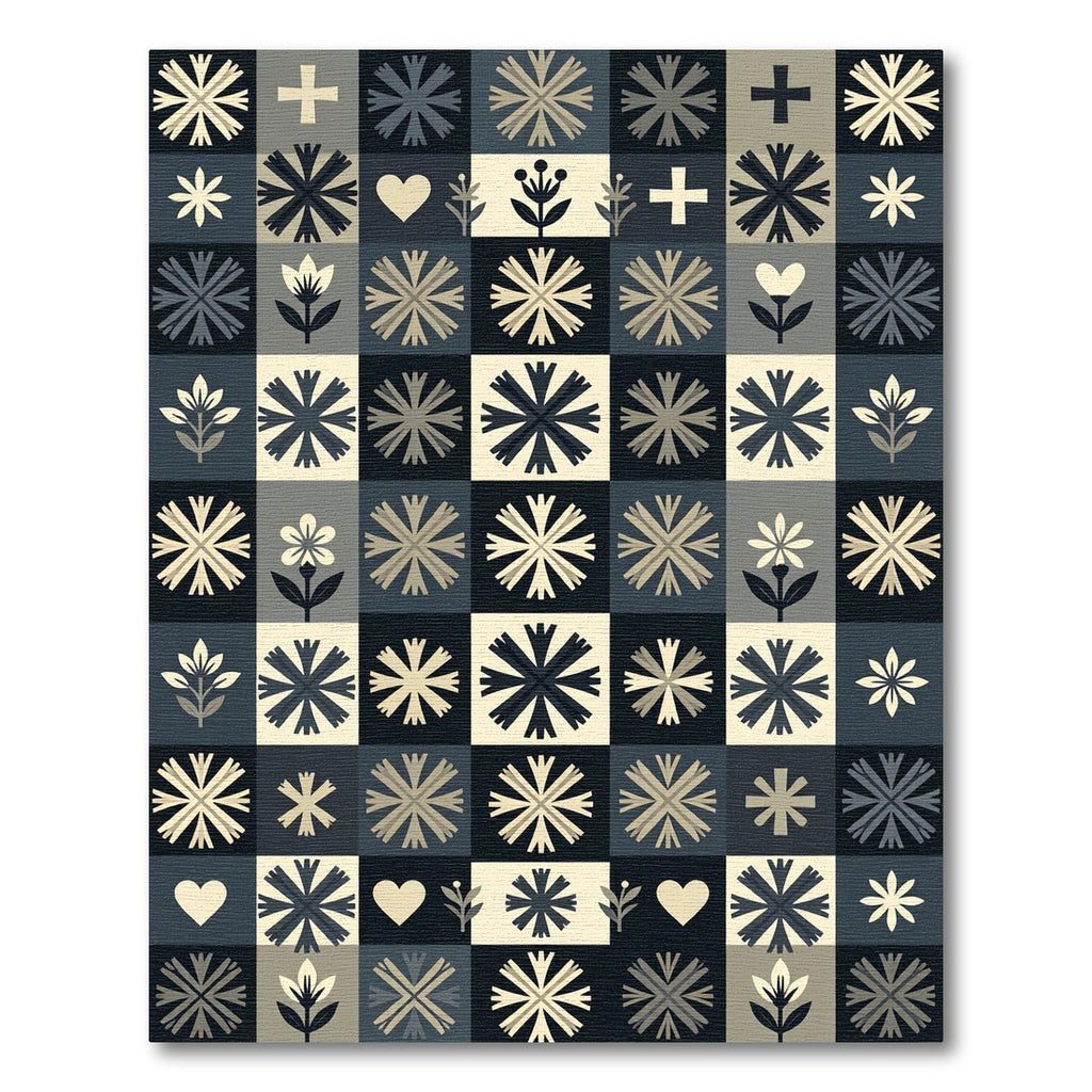 Neutral Block Floral Heart Cross Tones Rug