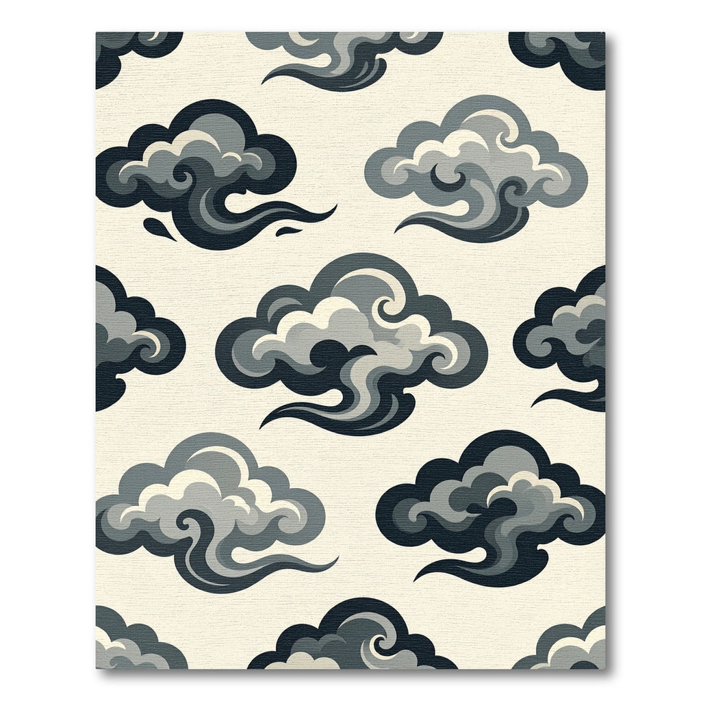 Monochromatic Gray Clouds Abstract Art Rug