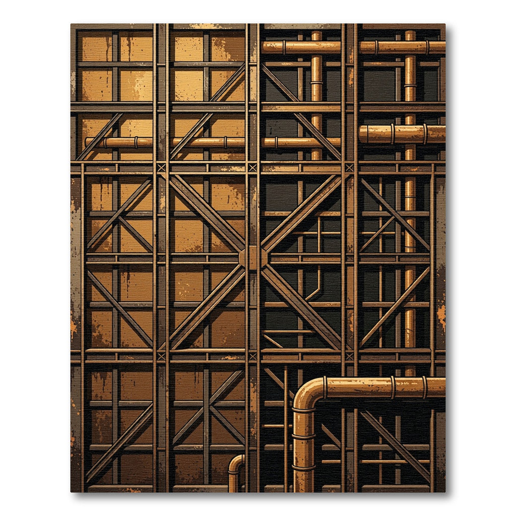 Industrial Bronze Grid Piping Rug