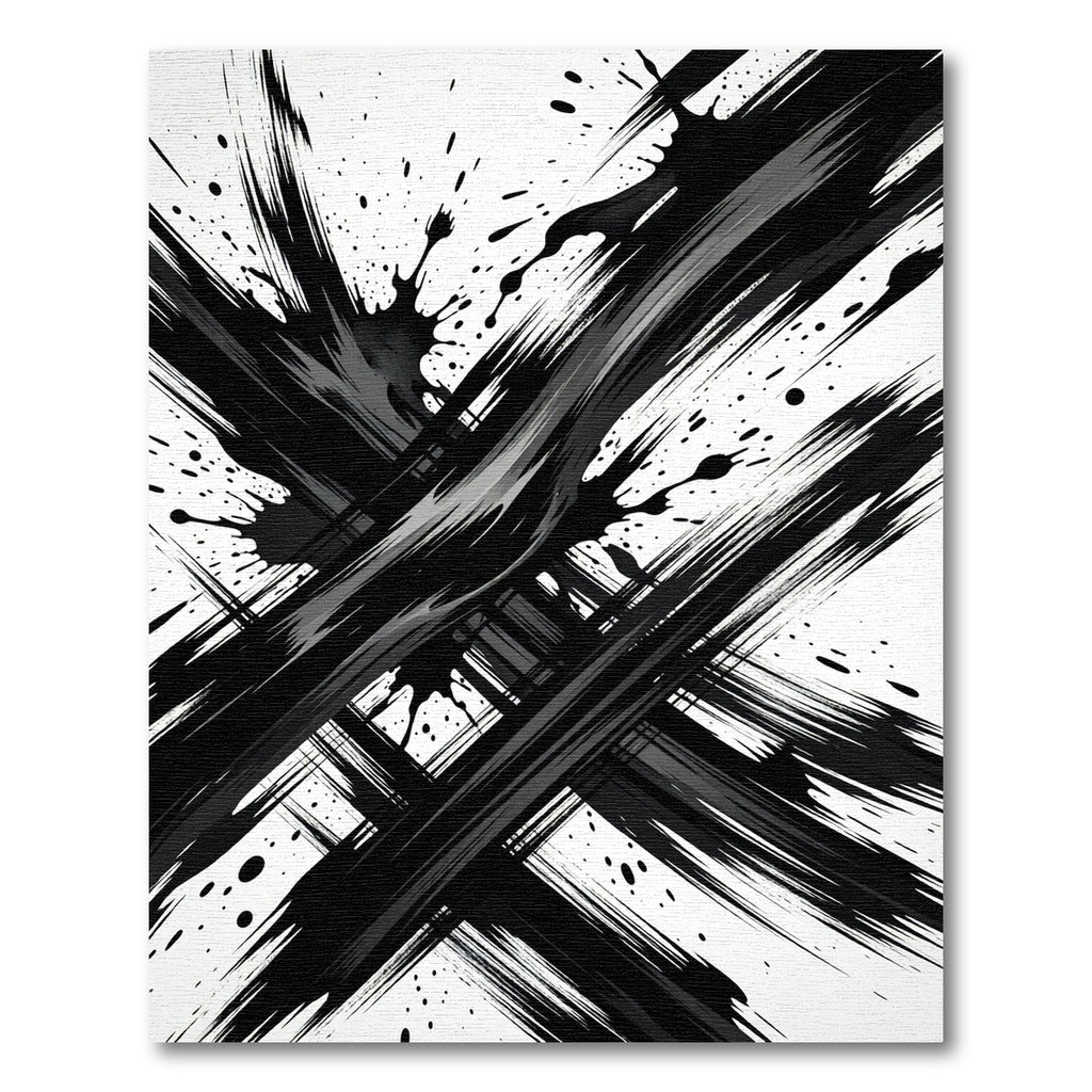Monochromatic Abstract Black Ink Brush Stroke Rug