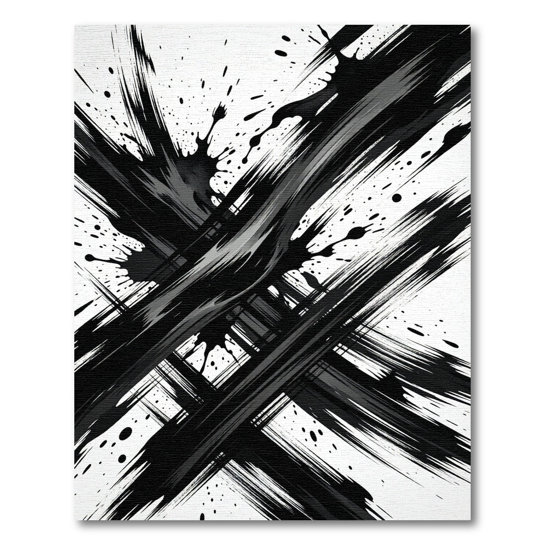 Monochromatic Abstract Black Ink Brush Stroke Rug